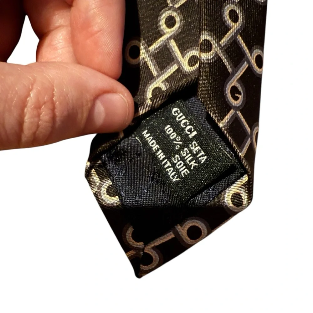 GUCCI Printed Silk Tie Gray‎ White Made In Italy Men’s Accessory